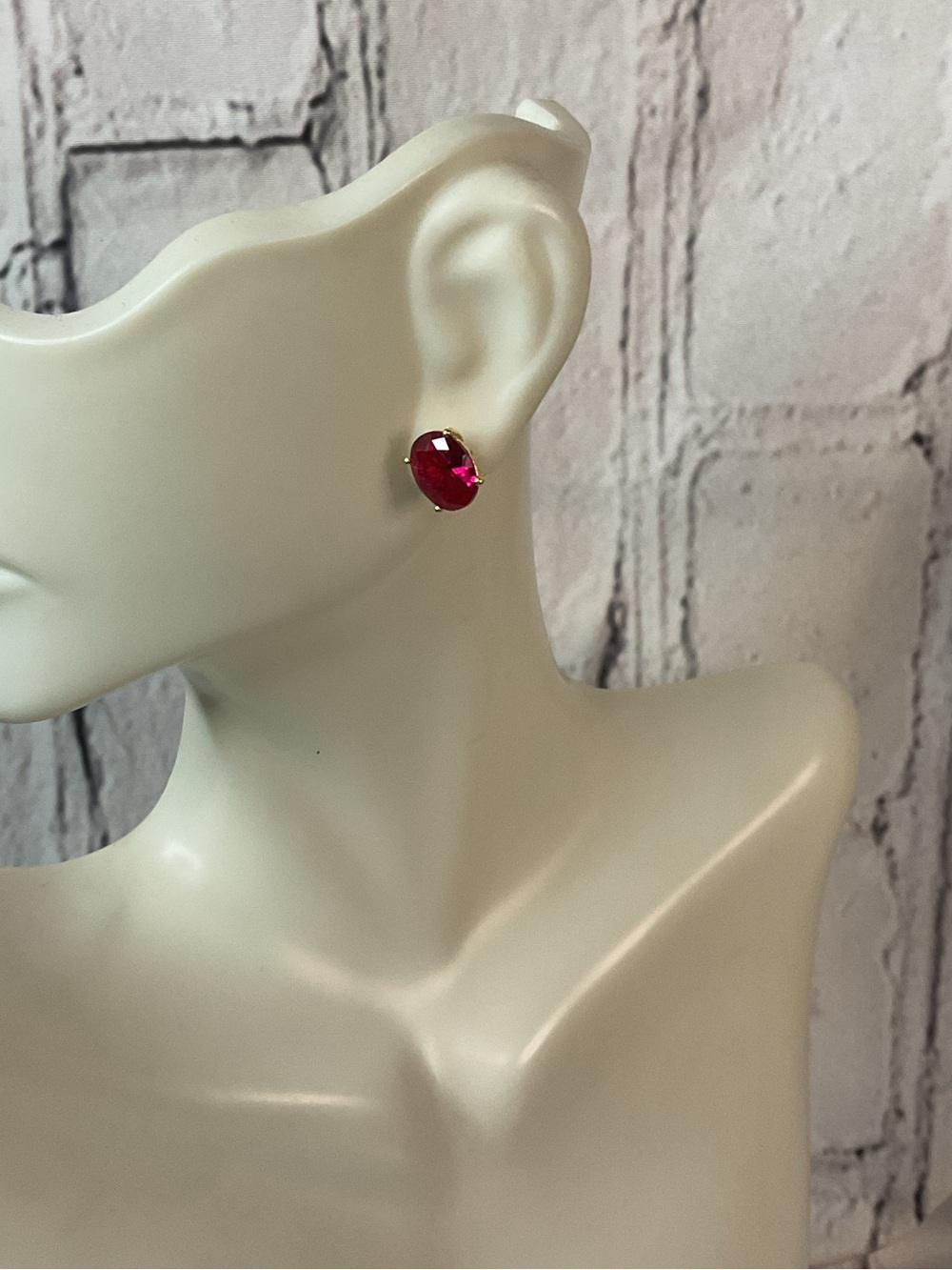 🌟 Ruby Red Oval Stud Earrings in 18K Gold Plated - Picture 6 of 8